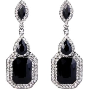 imageBriLove Womens Wedding Bridal Crystal Emerald Cut Infinity Figure 8 Chandelier Dangle Earrings09BlackClear BlackTone