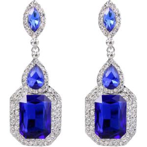 imageBriLove Womens Wedding Bridal Crystal Emerald Cut Infinity Figure 8 Chandelier Dangle Earrings10Royal Blue Silvertone