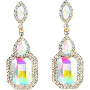 imageBriLove Womens Wedding Bridal Crystal Emerald Cut Infinity Figure 8 Chandelier Dangle Earrings12Iridescent AB w Clear GoldTone