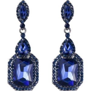 imageBriLove Womens Wedding Bridal Crystal Emerald Cut Infinity Figure 8 Chandelier Dangle Earrings13Navy Blue BlackTone
