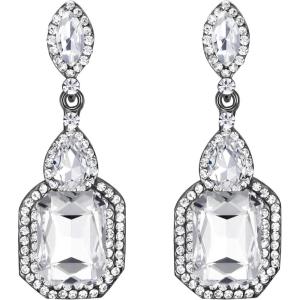 imageBriLove Womens Wedding Bridal Crystal Emerald Cut Infinity Figure 8 Chandelier Dangle Earrings14Clear BlackTone