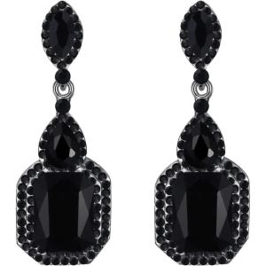 imageBriLove Womens Wedding Bridal Crystal Emerald Cut Infinity Figure 8 Chandelier Dangle Earrings15Black BlackTone