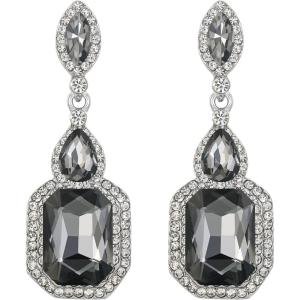imageBriLove Womens Wedding Bridal Crystal Emerald Cut Infinity Figure 8 Chandelier Dangle EarringsGrey SilverTone