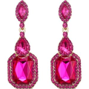 imageBriLove Womens Wedding Bridal Crystal Emerald Cut Infinity Figure 8 Chandelier Dangle EarringsHot Pink GoldTone