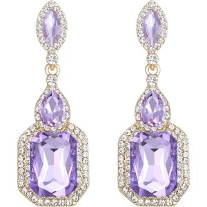 imageBriLove Womens Wedding Bridal Crystal Emerald Cut Infinity Figure 8 Chandelier Dangle EarringsLight Purple GoldTone