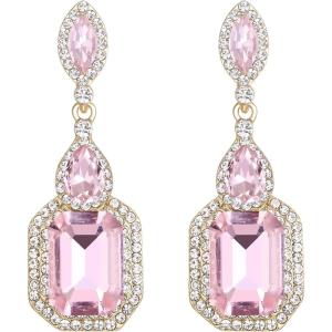 imageBriLove Womens Wedding Bridal Crystal Emerald Cut Infinity Figure 8 Chandelier Dangle EarringsPink GoldTone