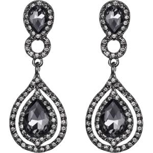 imageBriLove Womens Wedding Bridal Crystal Teardrop Infinity Chandelier Dangle EarringsGrey BlackTone