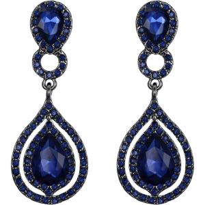 imageBriLove Womens Wedding Bridal Crystal Teardrop Infinity Chandelier Dangle EarringsNavy Blue BlackTone