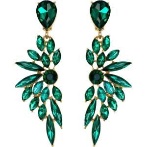 imageBriLove Womens Wedding Bridal Crystal Teardrop Multi Marquise Cluster Bling Dangle Earrings01Emerald Color GoldTone