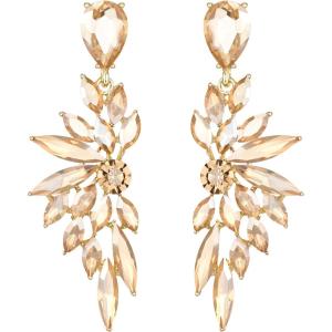 imageBriLove Womens Wedding Bridal Crystal Teardrop Multi Marquise Cluster Bling Dangle Earrings03Champagne GoldTone