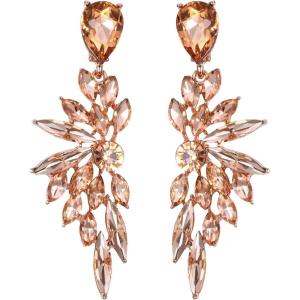 imageBriLove Womens Wedding Bridal Crystal Teardrop Multi Marquise Cluster Bling Dangle Earrings04Peach RoseGoldTone