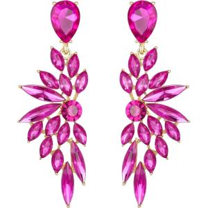 imageBriLove Womens Wedding Bridal Crystal Teardrop Multi Marquise Cluster Bling Dangle Earrings05Hot Pink GoldToned
