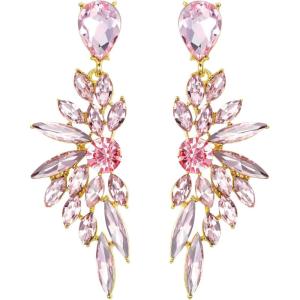 imageBriLove Womens Wedding Bridal Crystal Teardrop Multi Marquise Cluster Bling Dangle Earrings06Pink GoldTone