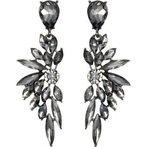 imageBriLove Womens Wedding Bridal Crystal Teardrop Multi Marquise Cluster Bling Dangle Earrings08Grey BlackTone