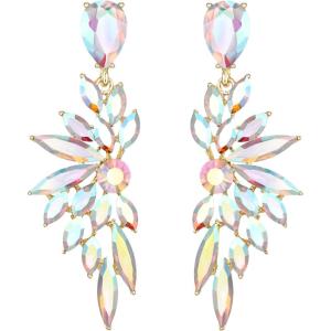 imageBriLove Womens Wedding Bridal Crystal Teardrop Multi Marquise Cluster Bling Dangle Earrings09Iridescent AB GoldTone