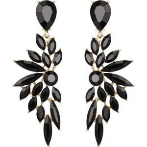 imageBriLove Womens Wedding Bridal Crystal Teardrop Multi Marquise Cluster Bling Dangle Earrings10Black GoldTone