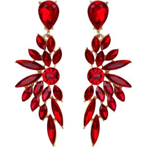 imageBriLove Womens Wedding Bridal Crystal Teardrop Multi Marquise Cluster Bling Dangle Earrings11Ruby Color GoldTone