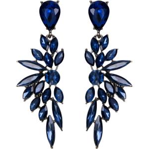 imageBriLove Womens Wedding Bridal Crystal Teardrop Multi Marquise Cluster Bling Dangle Earrings12Sapphire Color BlackTone