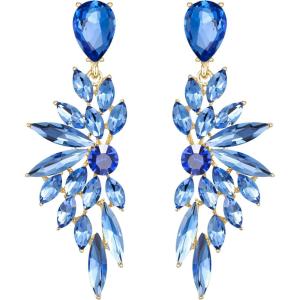 imageBriLove Womens Wedding Bridal Crystal Teardrop Multi Marquise Cluster Bling Dangle Earrings14Blue GoldTone