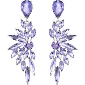 imageBriLove Womens Wedding Bridal Crystal Teardrop Multi Marquise Cluster Bling Dangle Earrings15Light Purple SilverTone