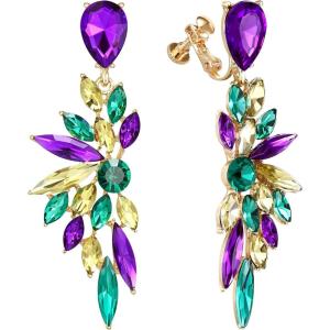 imageBriLove Womens Wedding Bridal Crystal Teardrop Multi Marquise Cluster Bling Dangle EarringsClip onColourful