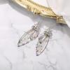 imageBriLove Butterfly Wing Hook Earrings Elegant Crystal Insect Dragonfly Drop Dangle Jewelry for WomenIridescent AB SilverTone