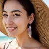 imageBriLove Butterfly Wing Hook Earrings Elegant Crystal Insect Dragonfly Drop Dangle Jewelry for WomenPink SilverTone