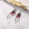 imageBriLove Butterfly Wing Hook Earrings Elegant Crystal Insect Dragonfly Drop Dangle Jewelry for WomenPurple SilverTone