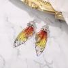 imageBriLove Butterfly Wing Hook Earrings Elegant Crystal Insect Dragonfly Drop Dangle Jewelry for WomenYellow SilverTone
