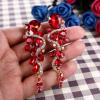 imageBriLove Wedding Bridal ClipOn Earrings for Women Bohemian Boho Crystal Multiple Teardrop Chandelier Dangle Jewelry Ruby Color GoldToned