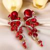 imageBriLove Wedding Bridal ClipOn Earrings for Women Bohemian Boho Crystal Multiple Teardrop Chandelier Dangle Jewelry Ruby Color GoldToned
