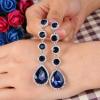 imageBriLove Womens Elegant Wedding Bridal Crystal Beaded Teardrop Chandelier Dangle Earrings05Navy Blue SilverTone