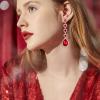 imageBriLove Womens Elegant Wedding Bridal Crystal Beaded Teardrop Chandelier Dangle Earrings07Ruby Color SilverTone