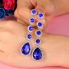 imageBriLove Womens Elegant Wedding Bridal Crystal Beaded Teardrop Chandelier Dangle Earrings08Royal Blue SilverTone