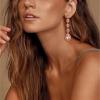 imageBriLove Womens Elegant Wedding Bridal Crystal Beaded Teardrop Chandelier Dangle EarringsPeach Morganite Color RoseGoldtone