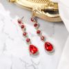 imageBriLove Womens Elegant Wedding Bridal Crystal Beaded Teardrop Chandelier Dangle EarringsRuby Color Goldtone