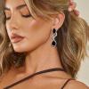 imageBriLove Womens Fashion Crystal Wedding Bridal Hollow Leaf Teardrop Dangle EarringsBlack SilverTone