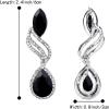 imageBriLove Womens Fashion Crystal Wedding Bridal Hollow Leaf Teardrop Dangle EarringsBlack SilverTone
