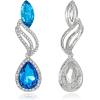 imageBriLove Womens Fashion Crystal Wedding Bridal Hollow Leaf Teardrop Dangle EarringsBlue Silvertone