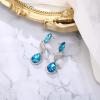 imageBriLove Womens Fashion Crystal Wedding Bridal Hollow Leaf Teardrop Dangle EarringsBlue Silvertone