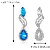 imageBriLove Womens Fashion Crystal Wedding Bridal Hollow Leaf Teardrop Dangle EarringsBlue Silvertone