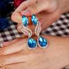 imageBriLove Womens Fashion Crystal Wedding Bridal Hollow Leaf Teardrop Dangle EarringsBlue Topaz Color GoldTone