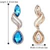 imageBriLove Womens Fashion Crystal Wedding Bridal Hollow Leaf Teardrop Dangle EarringsBlue Topaz Color GoldTone