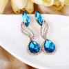 imageBriLove Womens Fashion Crystal Wedding Bridal Hollow Leaf Teardrop Dangle EarringsBlue Topaz Color GoldTone