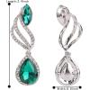 imageBriLove Womens Fashion Crystal Wedding Bridal Hollow Leaf Teardrop Dangle EarringsEmerald Color SilverTone