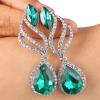 imageBriLove Womens Fashion Crystal Wedding Bridal Hollow Leaf Teardrop Dangle EarringsEmerald Color SilverTone
