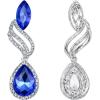imageBriLove Womens Fashion Crystal Wedding Bridal Hollow Leaf Teardrop Dangle EarringsLight Blue SilverTone