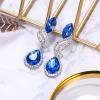 imageBriLove Womens Fashion Crystal Wedding Bridal Hollow Leaf Teardrop Dangle EarringsLight Blue SilverTone