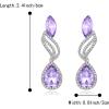 imageBriLove Womens Fashion Crystal Wedding Bridal Hollow Leaf Teardrop Dangle EarringsLight Purple SilverTone