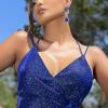 imageBriLove Womens Fashion Crystal Wedding Bridal Hollow Leaf Teardrop Dangle EarringsRoyal Blue SilverTone